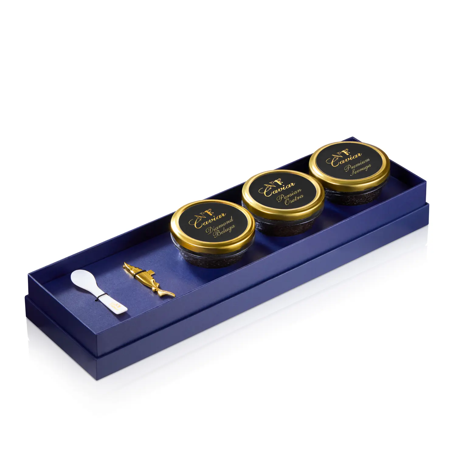 Подарочный набор чёрной икры: Даймонд Белуга, Персидский Осётр, Премиум Севрюга №1 Caviar, 113 г