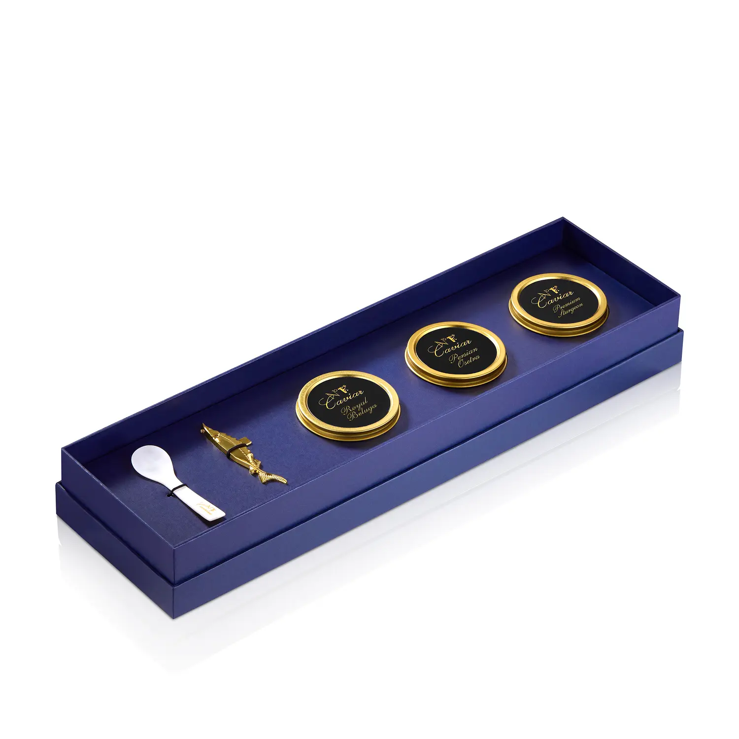 Подарочный набор чёрной икры: Роял Белуга, Персидский Осётр, Премиум Sturgeon Осётр №1 Caviar, 50 г